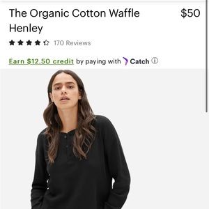 Everlane Organic Cotton Waffle Henley-black size XS, NWT!